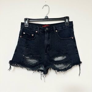 Signature8 Black Distressed Jean Shorts Women's Medium Destroyed Denim Frayed